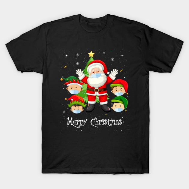 Merry Christmas 2020 Quarantine Santa and Elves Wearing Mask T-Shirt by lostbearstudios